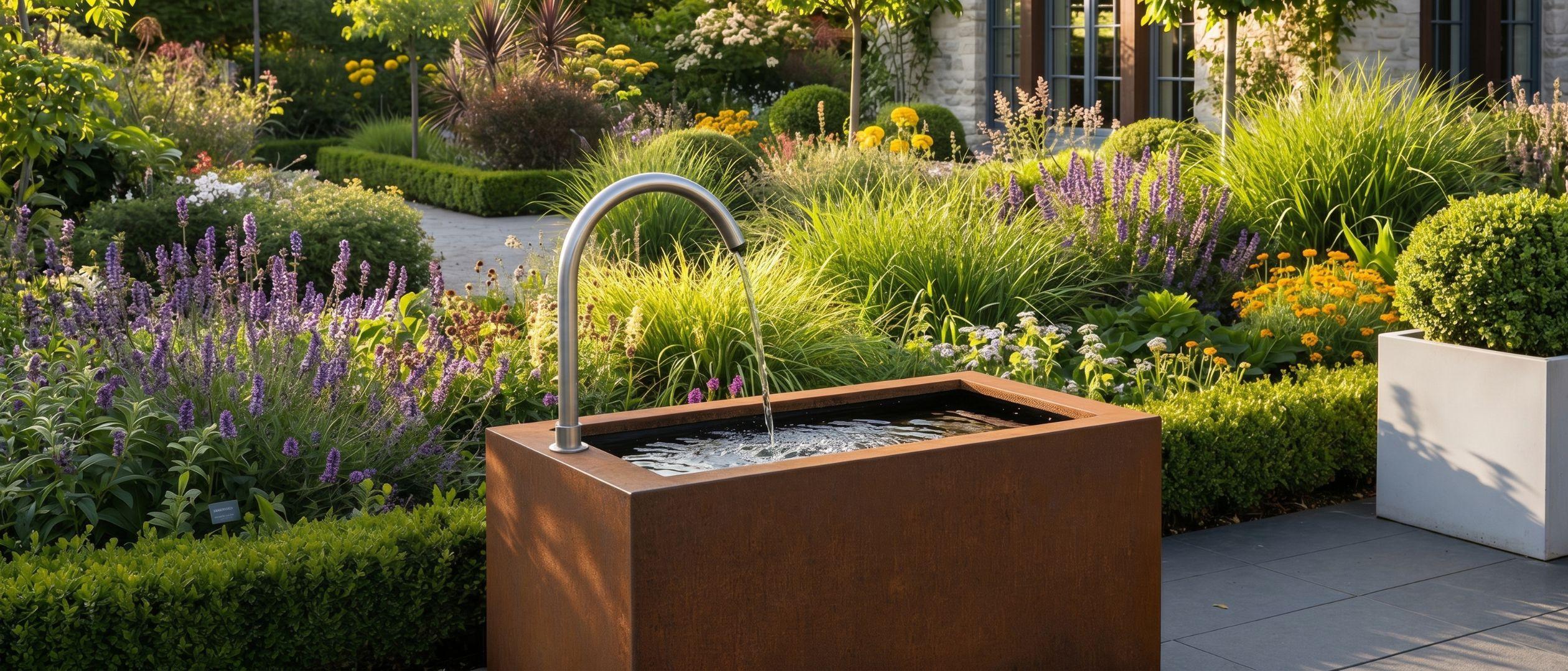 Fontaine de jardin en acier Corten à la patine rouille profonde