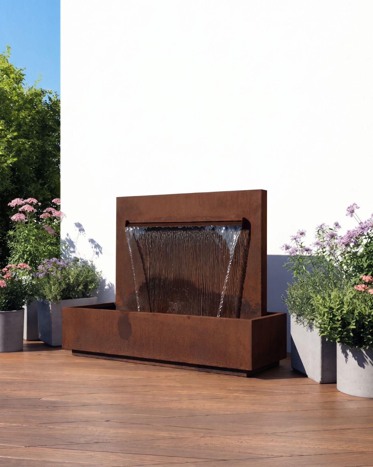 Fontaine cascade en acier Corten - 3 tailles disponibles