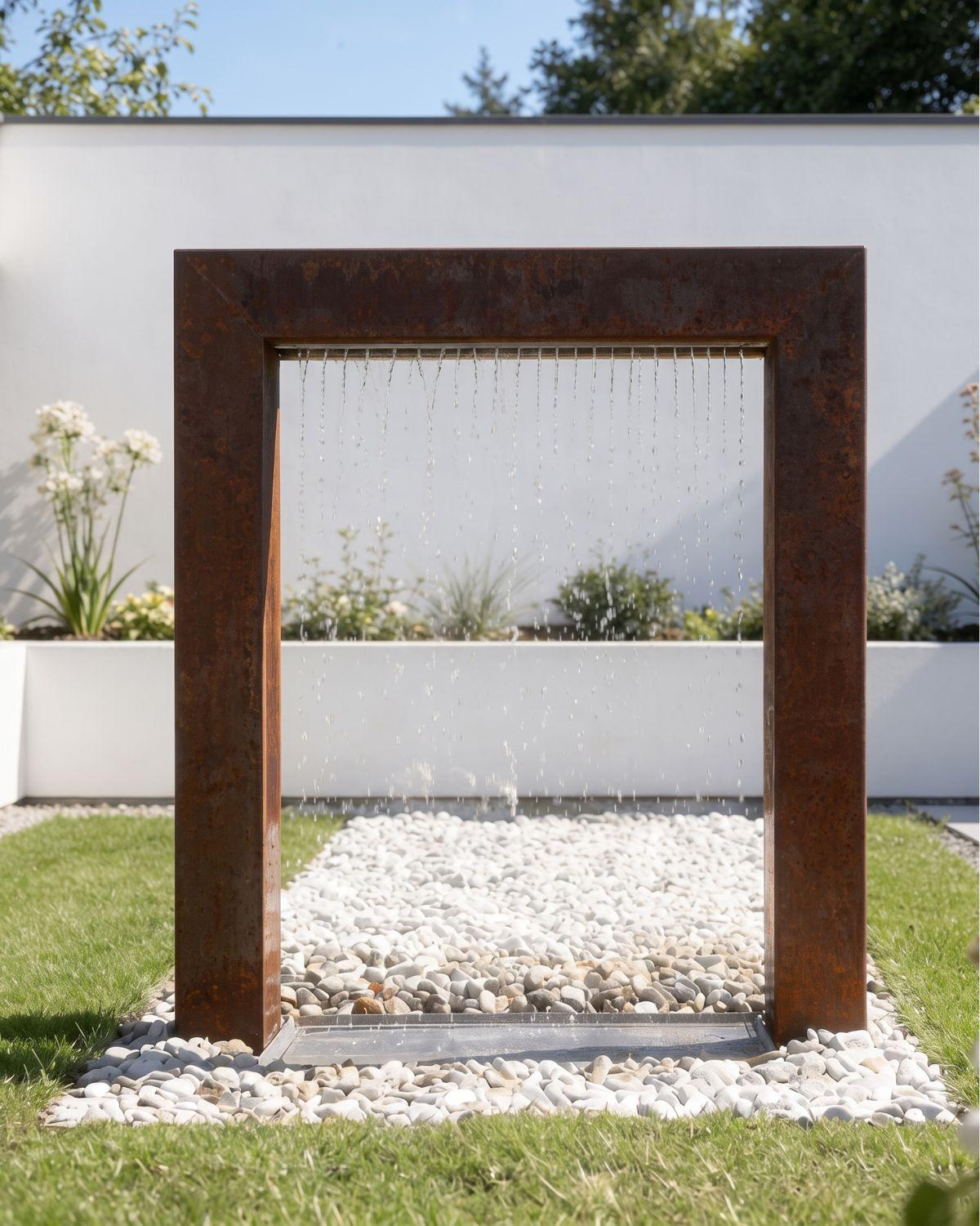 Fontaine de jardin et rideau d'eau en acier Corten
