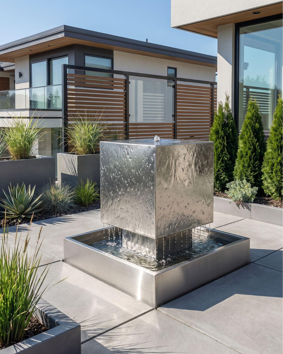 Fontaine de jardin et terrasse en acier inoxydable Cubus