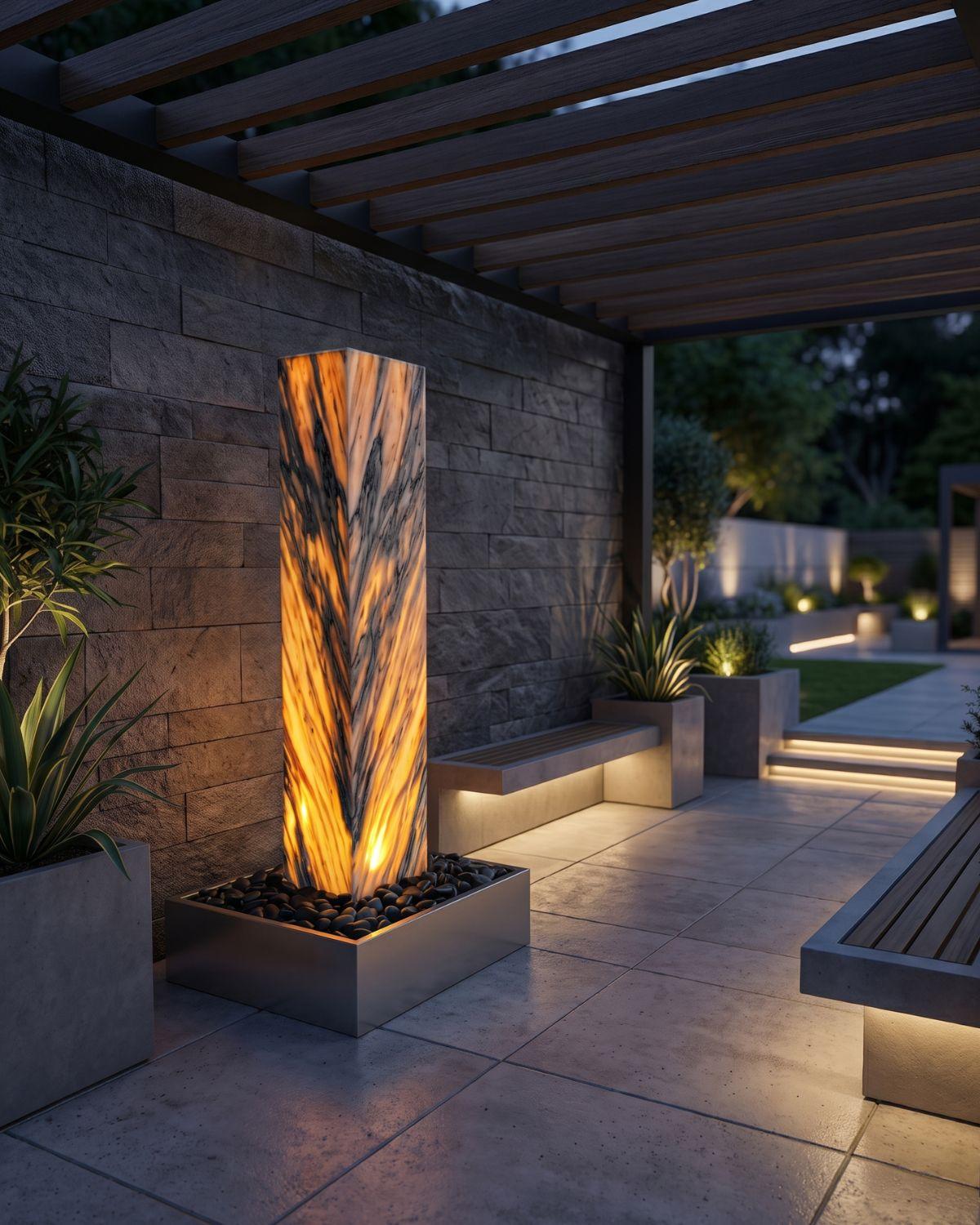 Fontaine de terrasse design de marbre Sölker Meneurs